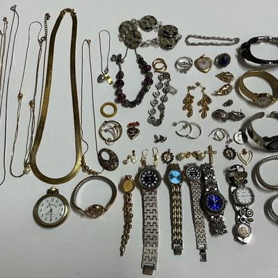Gold And Silver Tone Jewelry With Earrings 