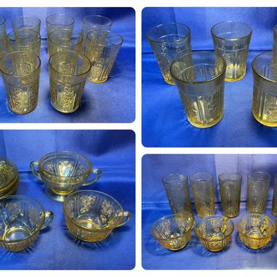 Cabbage Rose Amber Depression Glass - Drinkware