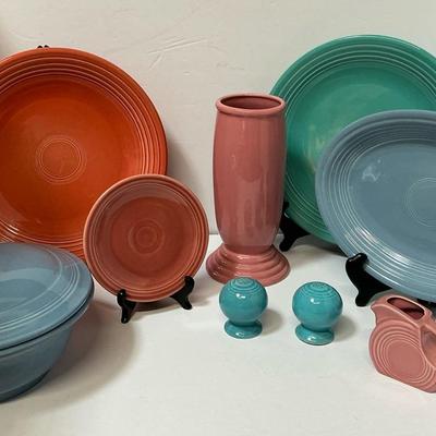 Fiesta Vase, Creamer, Shakers, Casserole, Serving Plates