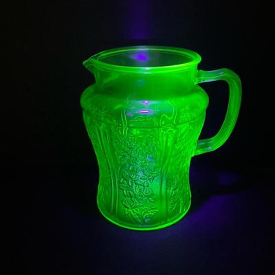 Cabbage Rose Uranium Depression Glass Pitcher (8 Inch)