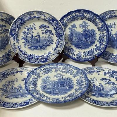 Spode The Blue Room The Tiger Cages & Girl at Well China Plates 