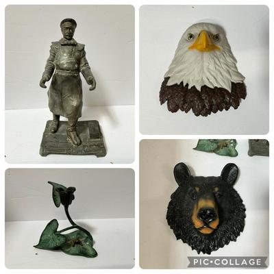 Eagle & Bear Plaster Wall Decor, Metal Statue & Candleholder