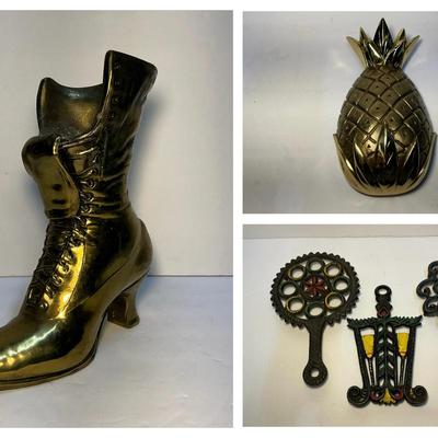 Iron Hot Plates + Brass Boot & Pineapple Door Knocker 