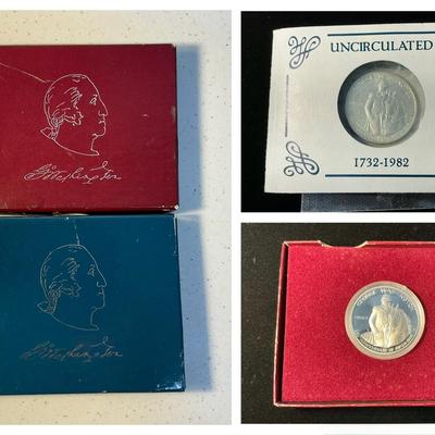 Two Washington 250th Birthday Anniversary Silver Half-Dollars (MMC79)