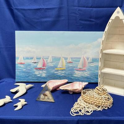 Nautical Decor incl. Conch Shell Dishes, Shell Decor, Boat Shelf, & More