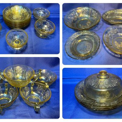 Cabbage Rose Amber Depression Glass - Dessert 