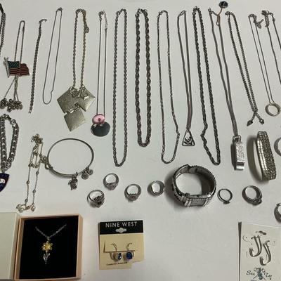 Silver Tone Costume Jewelry Including Rings Size 6+