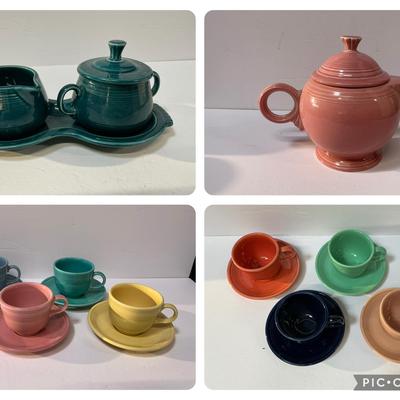 Fiesta Teapot, Teacups, Saucers, Sugar & Creamer Set