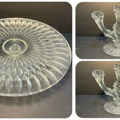 Block Brand Lead Crystal Polish Cake Stand + Candelabras 