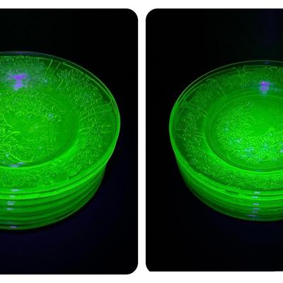 Cabbage Rose Uranium Depression Glass Plates 
