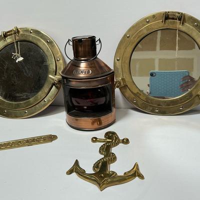 Brass Port Gold Mirrors, Nautical Brass And Port Lantern 