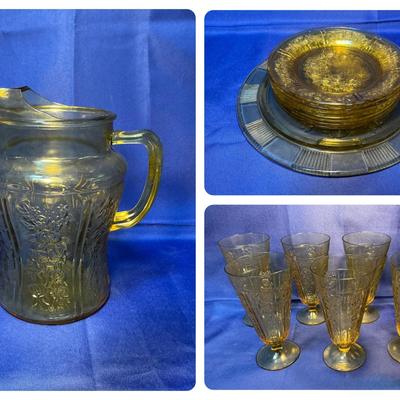 Cabbage Rose Amber Depression Glass Tea Party 