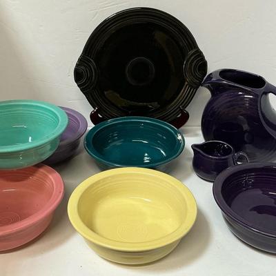 Fiesta Pitcher, Creamer, Bowls, Serving Plate
