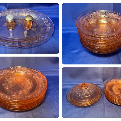 Cabbage Rose Pink Depression Glass Bowls & Plates 