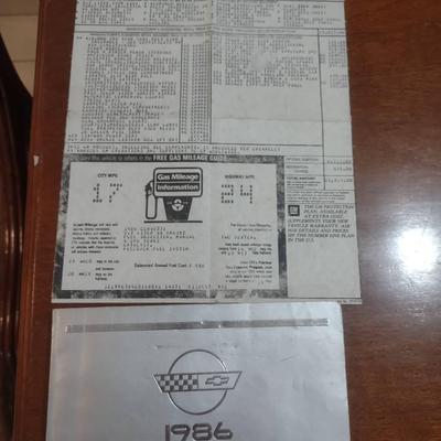 1986 Corvette Owners Manual And Window Sheet 