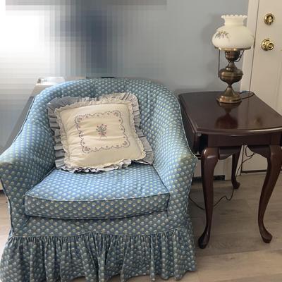 Side Chair, Small Drop Leaf Table & Kerosene Lamp- Electrified 