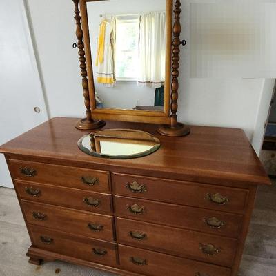 Solid Genuine Cherry Dresser W/ Tiger Maple Mirror - Kling