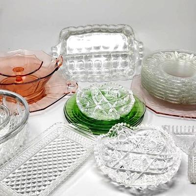 Colored Depression Glass & Cut Glass 