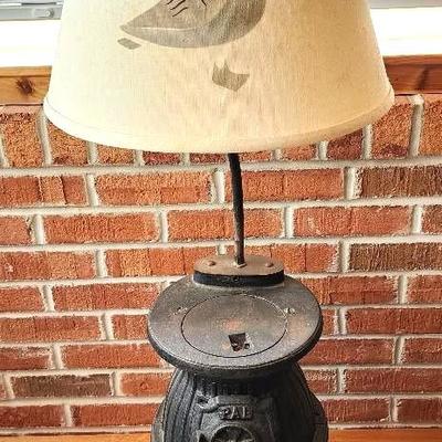 Antique Pot Belly Stove Lamp - Handpainted Duck Shade