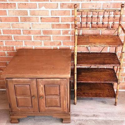 Side Table & Antique Bamboo Bookshelf