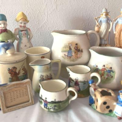 Vintage Dutch Pitchers, Roseville CreamWare Covered Jar & Much More