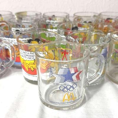 19 Clear Glass McDonald’s Mugs Including Garfield & LA Olympic Committee
