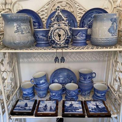 Gzhel Porcelain Clock With Vintage Collectors Plates And Plaques