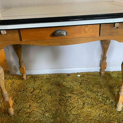 Enamel Top Table With Wood Base