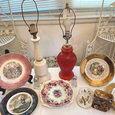 Vintage Dinner Plates with Two MCM Lamps