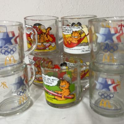 Vintage McDonald’s Clear Glass Mugs, Garfield & L A Olympic Committee