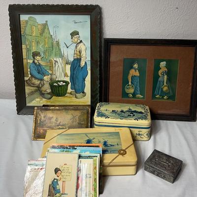 Vintage Tins Of Postcards & Framed Art.