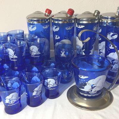 Vintage Hazel Atlas Cobalt Blue Windmill Bar Set #2