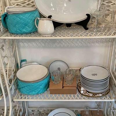 Huge Elegant Dinnerware Set With Etched Water, Champagne, and Cordial Glasses