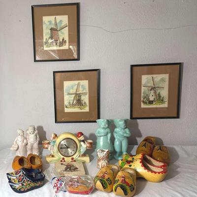 All Dutch, Wooden Shoes, Clock, & Vases