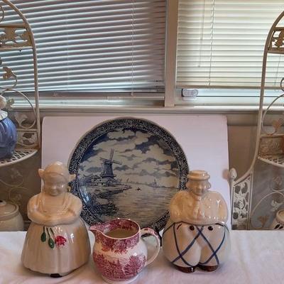 Vintage Royal Sphinx By Boch Delftware Platter 15” And Cookie Jars Lot 1