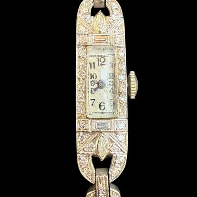 Ladies diamond and platinum wristwatch circa 1930)