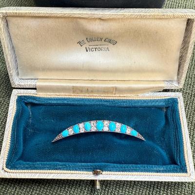 1885 diamond persian turquoise crescent brooch
