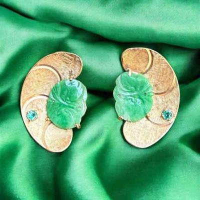 1920 art deco jade gold & emerald earrings