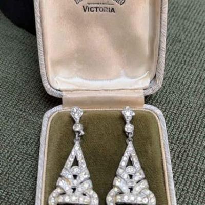 Vintage sterling rhinestone drop earrings