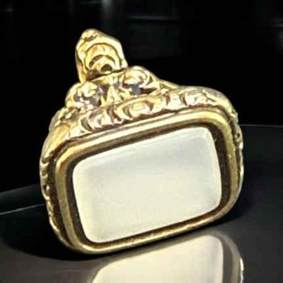 English silver gilt fob w chalcedony stone circa 1860
