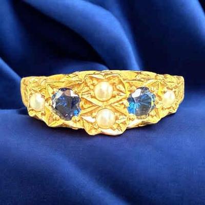 Antique english 15k gold spinel & seed bead ring