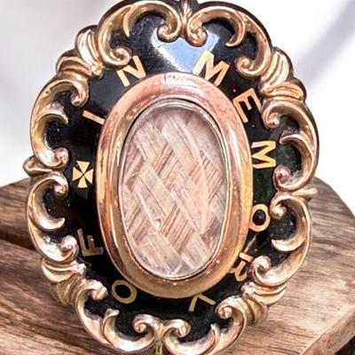 1870 in memory of" gold & enamel hair brooch
