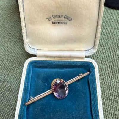1870 gold amethyst bar brooch