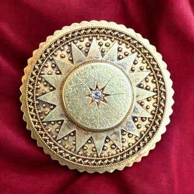 1860 gold diamond etruscan design brooch