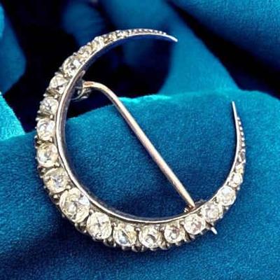 Antique victorian old cut" diamond crescent moon brooch