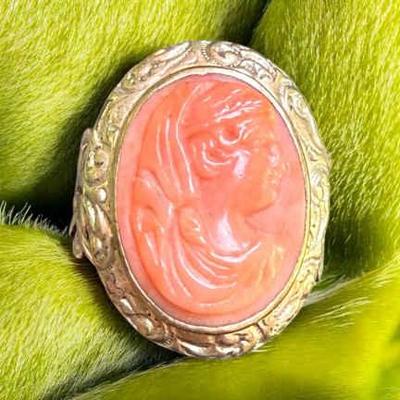 English 1840 coral cameo ring