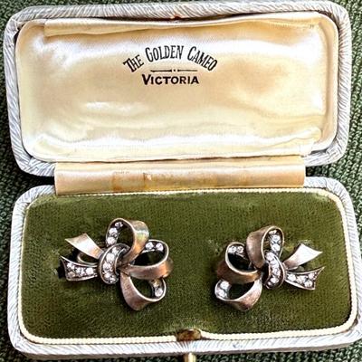 Sterling rhinestone bow earrings