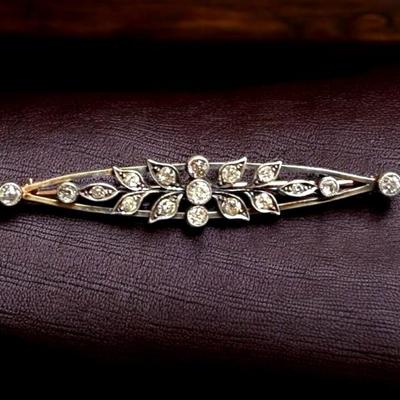 Antique english diamond gold bar brooch