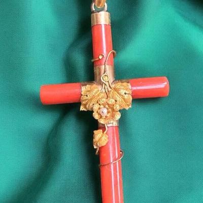 1860 italian coral gold cross