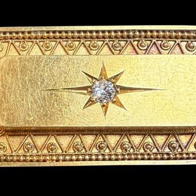 Antique victorian 15k gold diamond etruscan style brooch